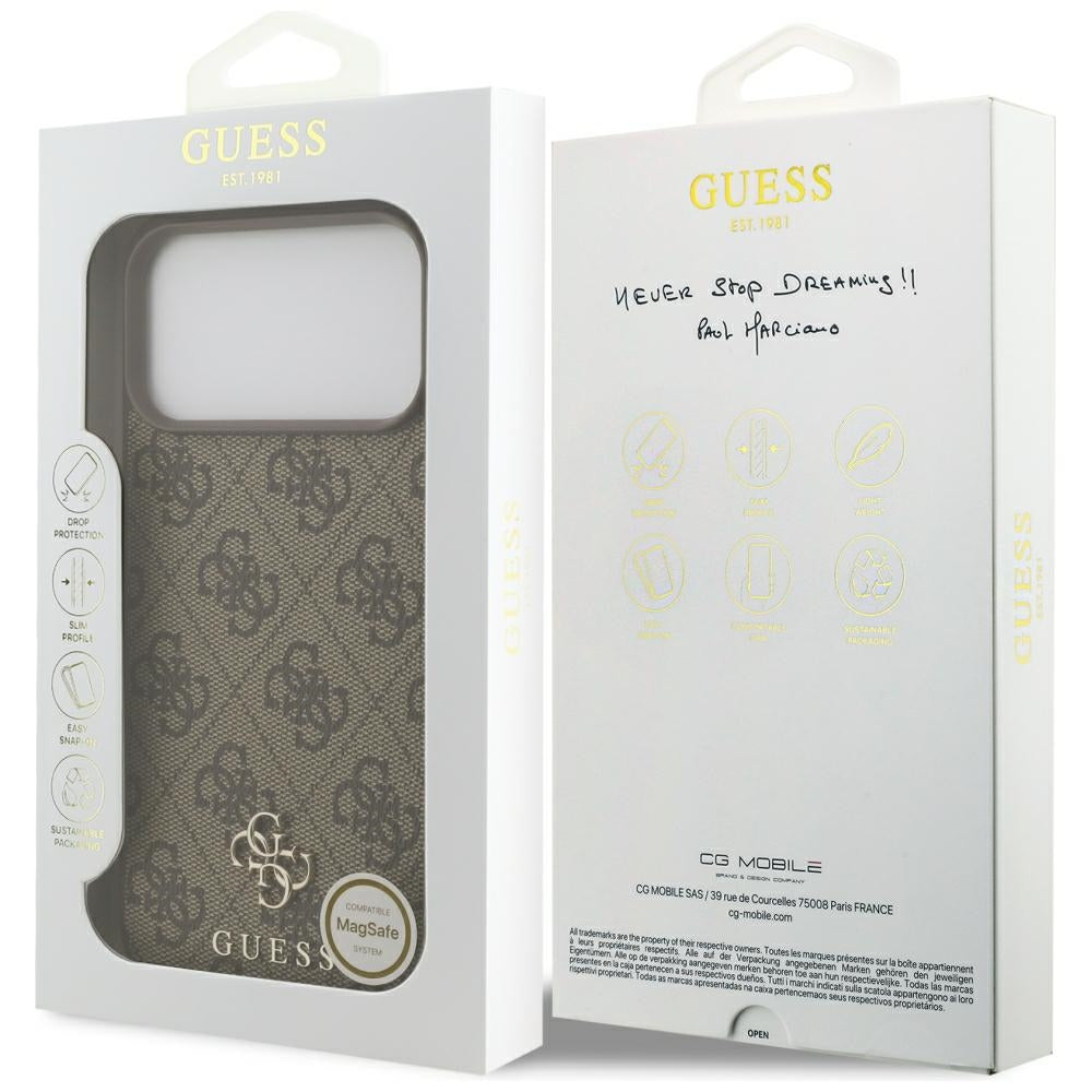 Guess iPhone 17 Pro Max/iPhone 18 Pro Max Kuori 4G Small Classic Logo Ruskea