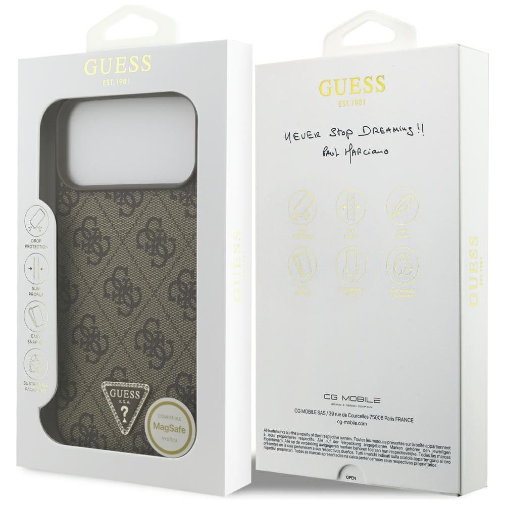 Guess iPhone 17 Pro Max/iPhone 18 Pro Max Kuori 4G Triangle Strass Ruskea