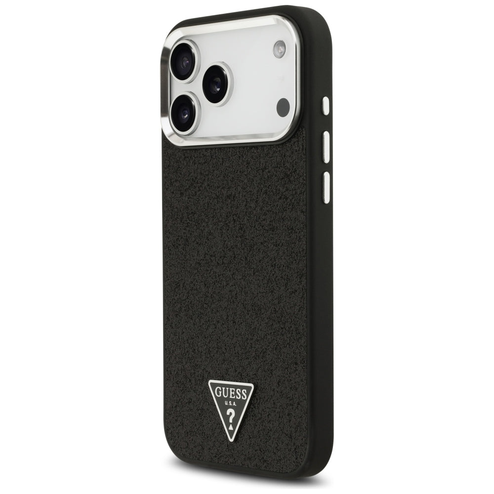 Guess iPhone 17 Pro Max/iPhone 18 Pro Max Kuori Glitter Triangle Logo Musta