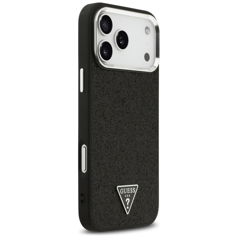 Guess iPhone 17 Pro Max/iPhone 18 Pro Max Kuori Glitter Triangle Logo Musta
