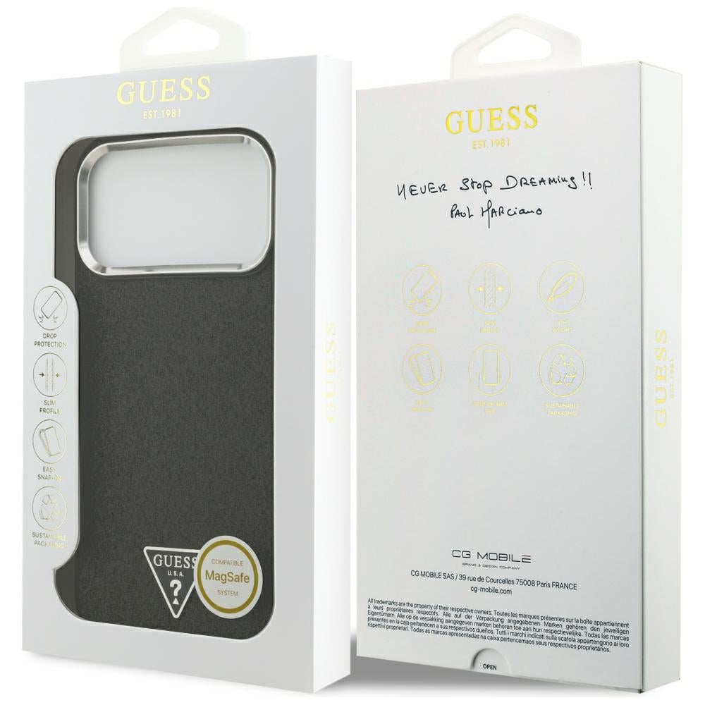Guess iPhone 17 Pro Max/iPhone 18 Pro Max Kuori Glitter Triangle Logo Musta