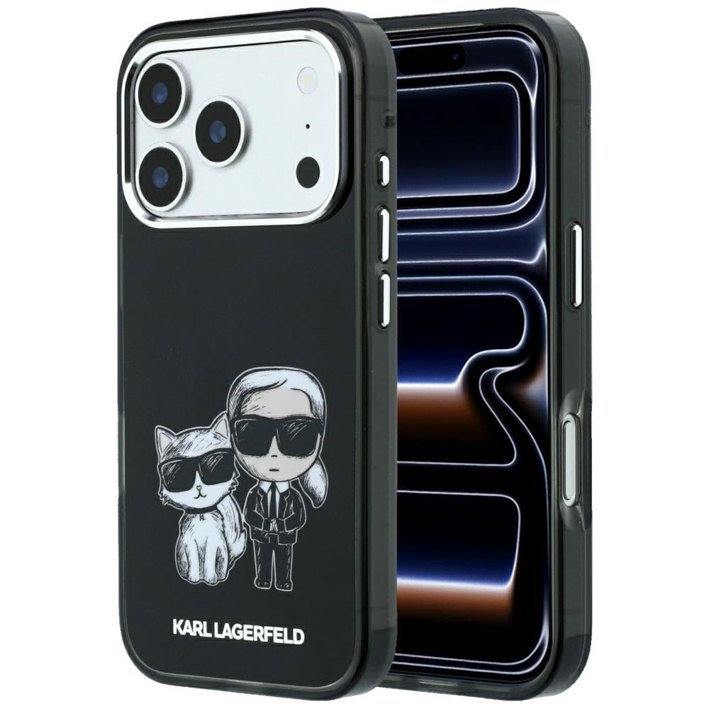 Karl Lagerfeld iPhone 17 Pro/iPhone 18 Pro Kuori Smooth Karl & Choupette Sketch Musta