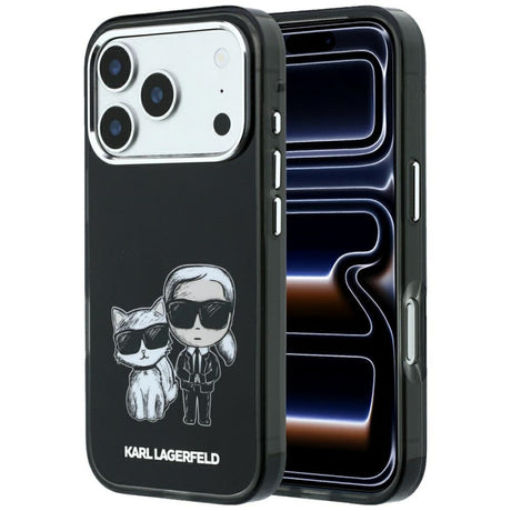 Karl Lagerfeld iPhone 17 Pro/iPhone 18 Pro Kuori Smooth Karl & Choupette Sketch Musta