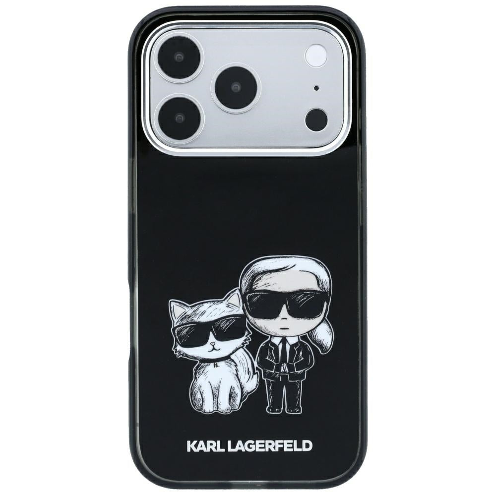 Karl Lagerfeld iPhone 17 Pro/iPhone 18 Pro Kuori Smooth Karl & Choupette Sketch Musta
