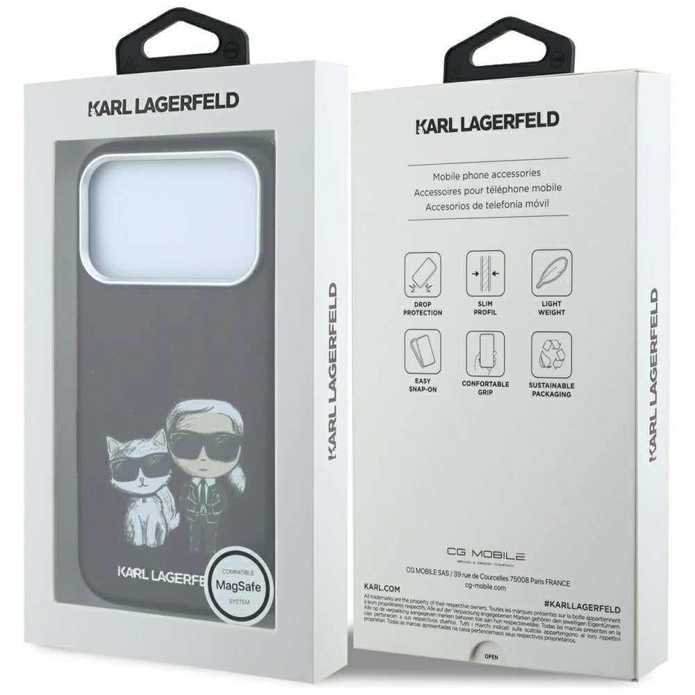 Karl Lagerfeld iPhone 17 Pro/iPhone 18 Pro Kuori Smooth Karl & Choupette Sketch Burgundy