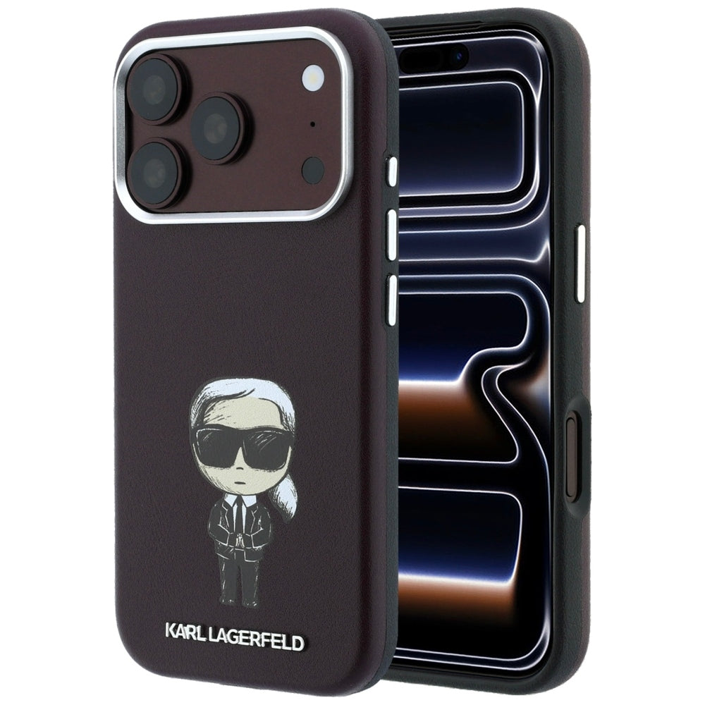 Karl Lagerfeld iPhone 17 Pro/iPhone 18 Pro -kuori Smooth Ikonik Sketch Burgundy