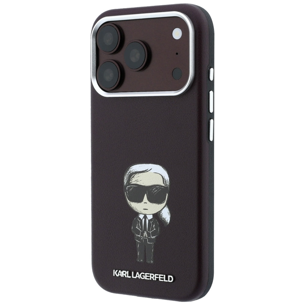 Karl Lagerfeld iPhone 17 Pro/iPhone 18 Pro -kuori Smooth Ikonik Sketch Burgundy