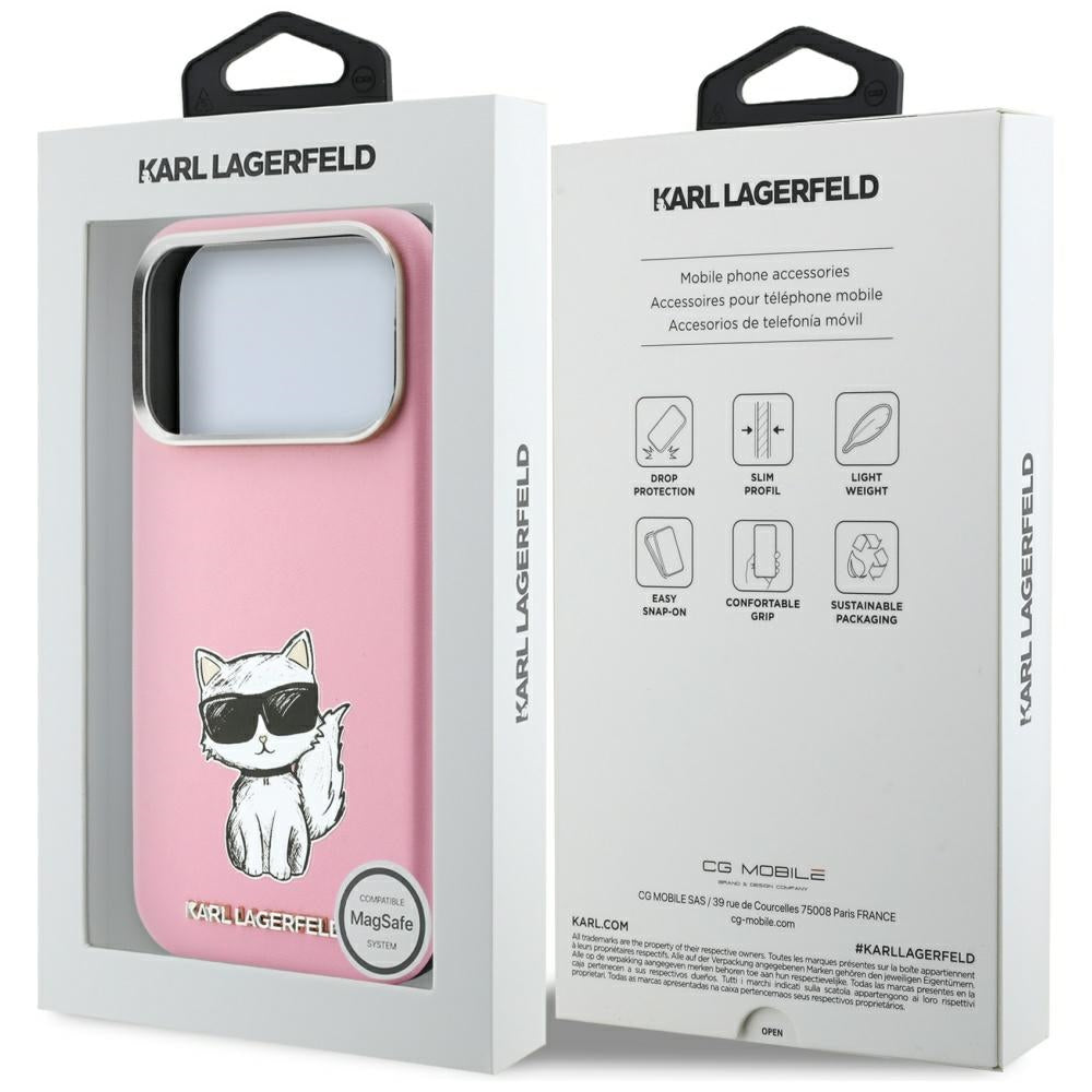 Karl Lagerfeld iPhone 17 Pro/iPhone 18 Pro -kuori Smooth Choupette Sketch Vaaleanpunainen