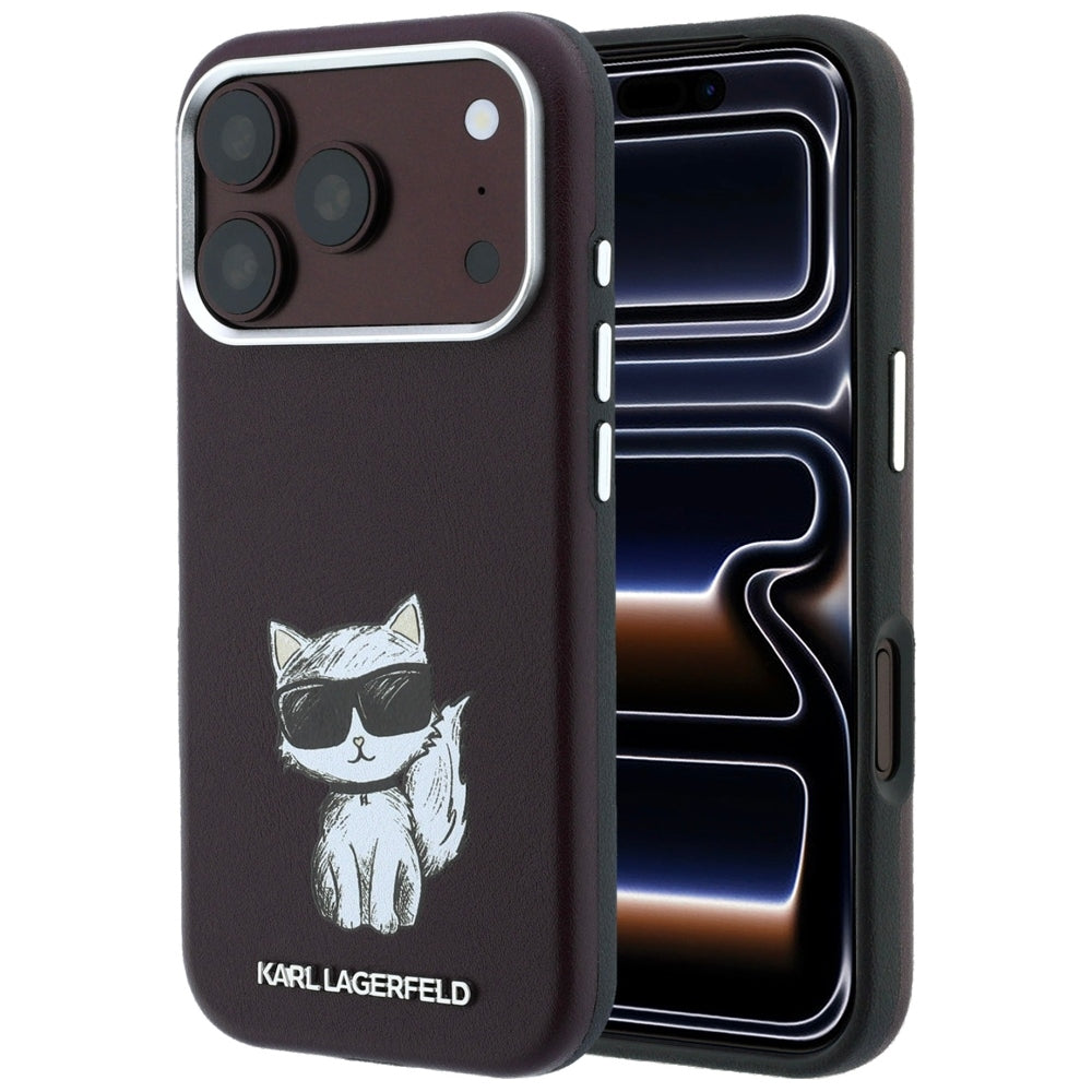 Karl Lagerfeld iPhone 17 Pro/iPhone 18 Pro Kuori Smooth Choupette Sketch Burgundy