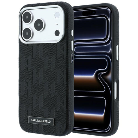 Karl Lagerfeld iPhone 17 Pro/iPhone 18 Pro -kuori Grained Mono Resin Logo Musta