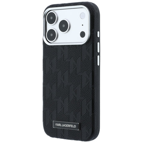 Karl Lagerfeld iPhone 17 Pro/iPhone 18 Pro -kuori Grained Mono Resin Logo Musta