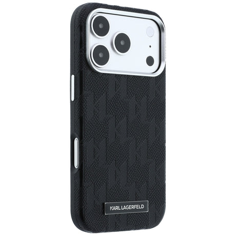 Karl Lagerfeld iPhone 17 Pro/iPhone 18 Pro -kuori Grained Mono Resin Logo Musta