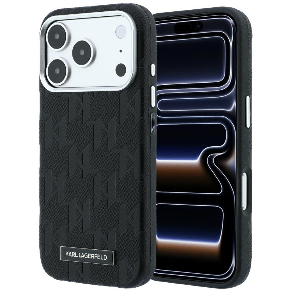 Karl Lagerfeld iPhone 17 Pro Max/iPhone 18 Pro Max Kuori Grained Mono Resin Logo Musta