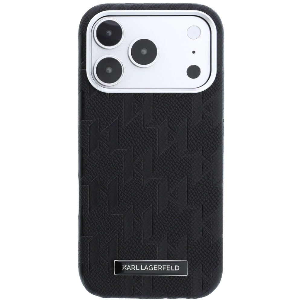 Karl Lagerfeld iPhone 17 Pro Max/iPhone 18 Pro Max Kuori Grained Mono Resin Logo Musta