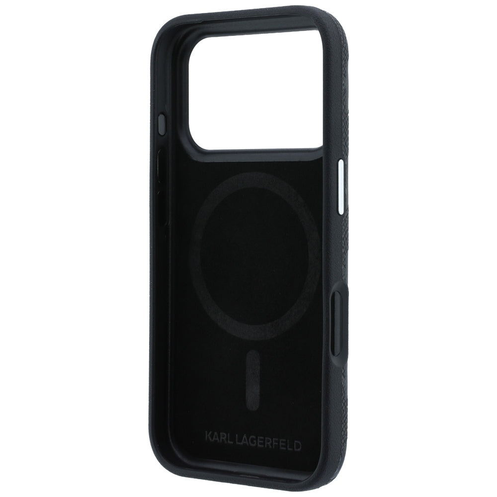 Karl Lagerfeld iPhone 17 Pro Max/iPhone 18 Pro Max Kuori Grained Mono Resin Logo Musta