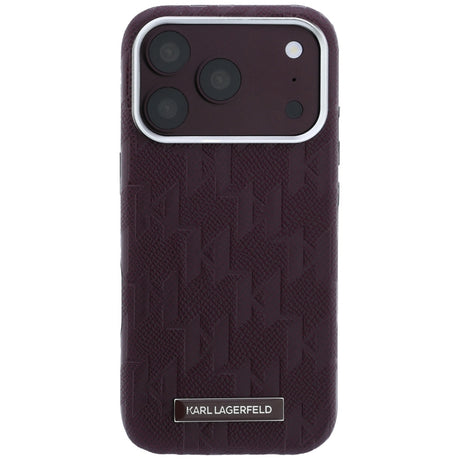 Karl Lagerfeld iPhone 17 Pro/iPhone 18 Pro Kuori Grained Mono Resin Logo Burgundy