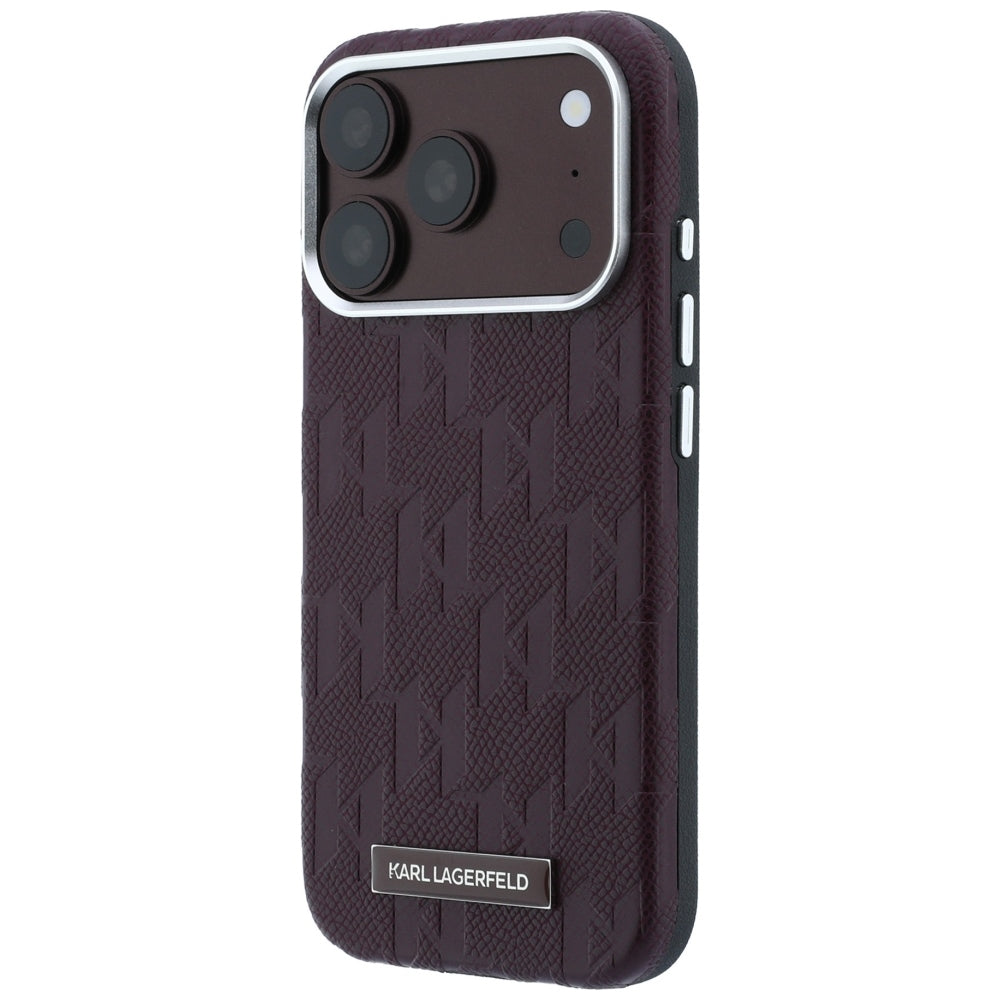 Karl Lagerfeld iPhone 17 Pro Max/iPhone 18 Pro Max Kuori Grained Mono Resin Logo Burgundy