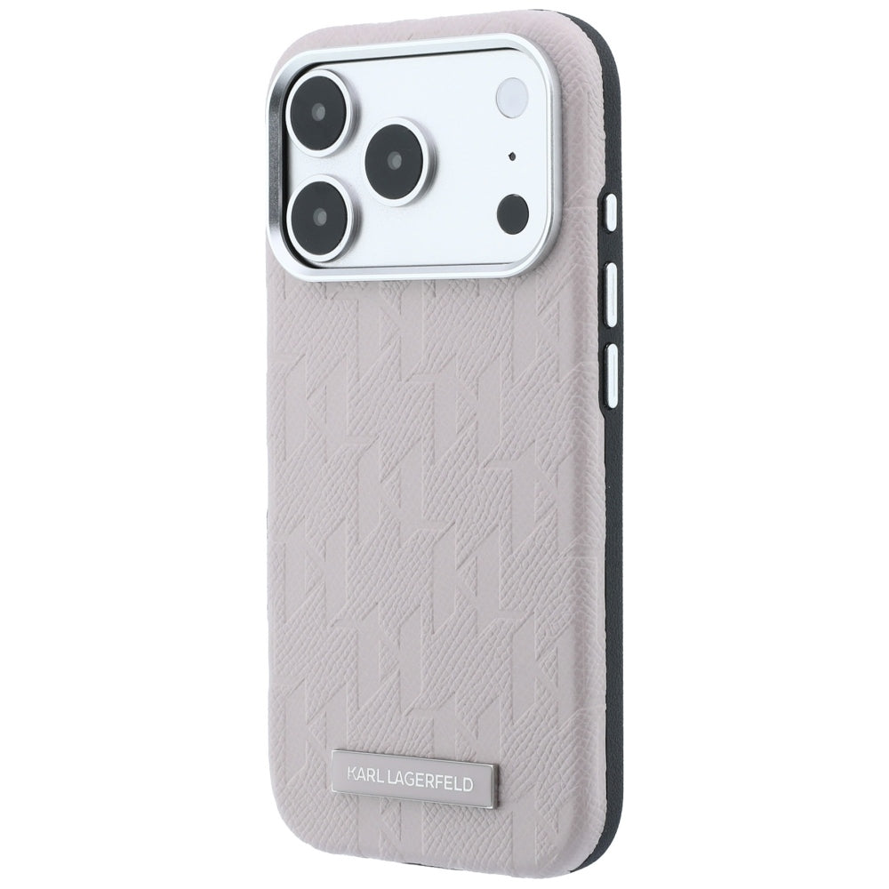 Karl Lagerfeld iPhone 17 Pro Max/iPhone 18 Pro Max Kuori Grained Mono Resin Logo Vaaleanpunainen