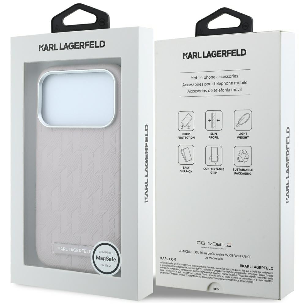 Karl Lagerfeld iPhone 17 Pro Max/iPhone 18 Pro Max Kuori Grained Mono Resin Logo Vaaleanpunainen