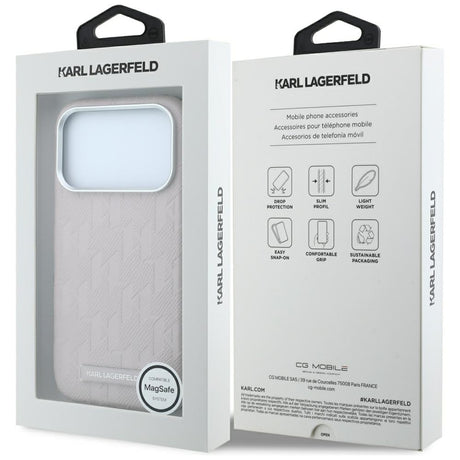 Karl Lagerfeld iPhone 17 Pro Max/iPhone 18 Pro Max Kuori Grained Mono Resin Logo Vaaleanpunainen