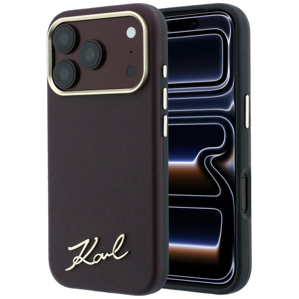 Karl Lagerfeld iPhone 17 Pro/iPhone 18 Pro -kuori Saffiano Script Logo Burgundy