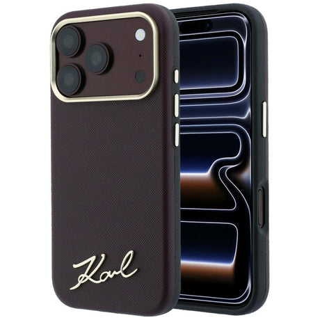 Karl Lagerfeld iPhone 17 Pro/iPhone 18 Pro -kuori Saffiano Script Logo Burgundy