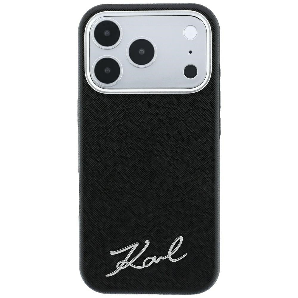 Karl Lagerfeld iPhone 17 Pro Max/iPhone 18 Pro Max -kuori Saffiano Script Logo Musta