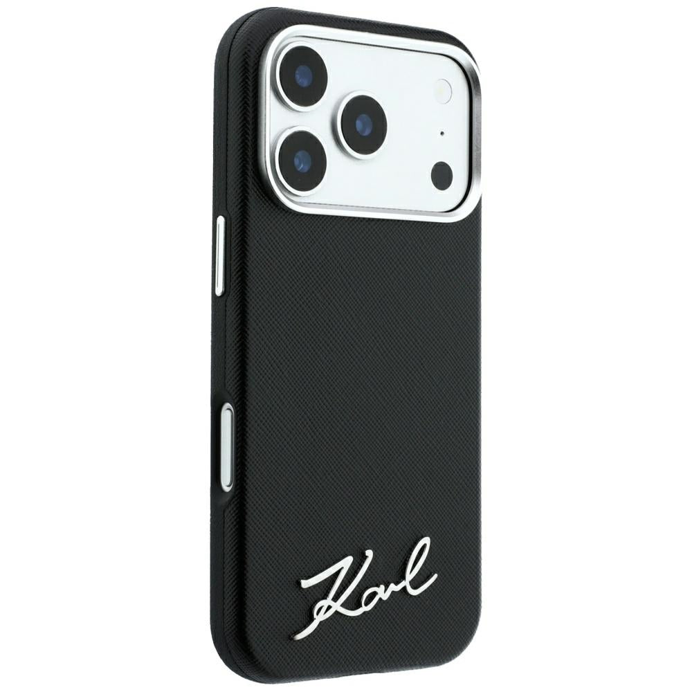 Karl Lagerfeld iPhone 17 Pro Max/iPhone 18 Pro Max -kuori Saffiano Script Logo Musta