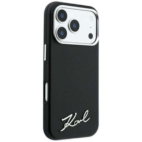 Karl Lagerfeld iPhone 17 Pro Max/iPhone 18 Pro Max -kuori Saffiano Script Logo Musta