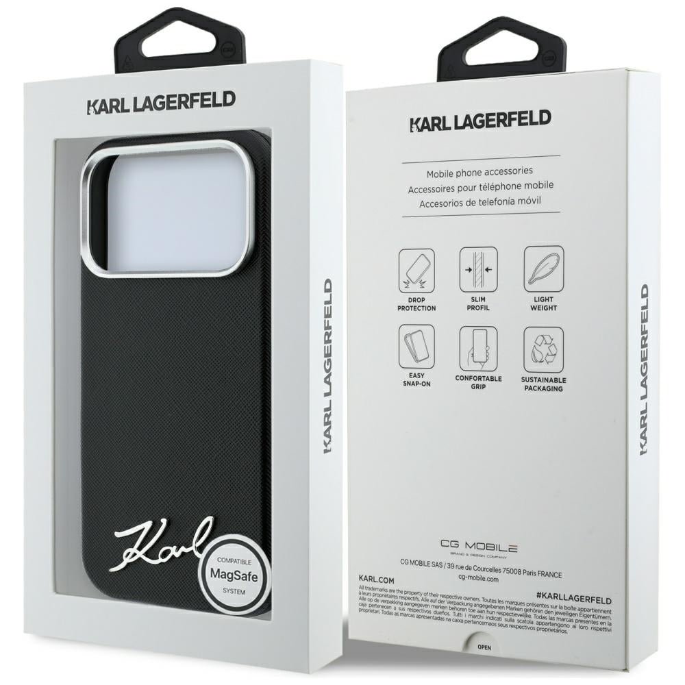 Karl Lagerfeld iPhone 17 Pro Max/iPhone 18 Pro Max -kuori Saffiano Script Logo Musta