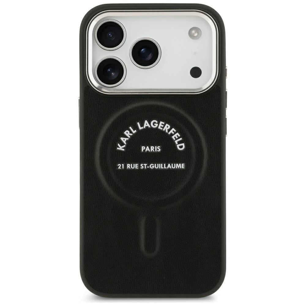 Karl Lagerfeld iPhone 17 Pro/iPhone 18 Pro Kuori Embossed Ring RSG -logo Musta