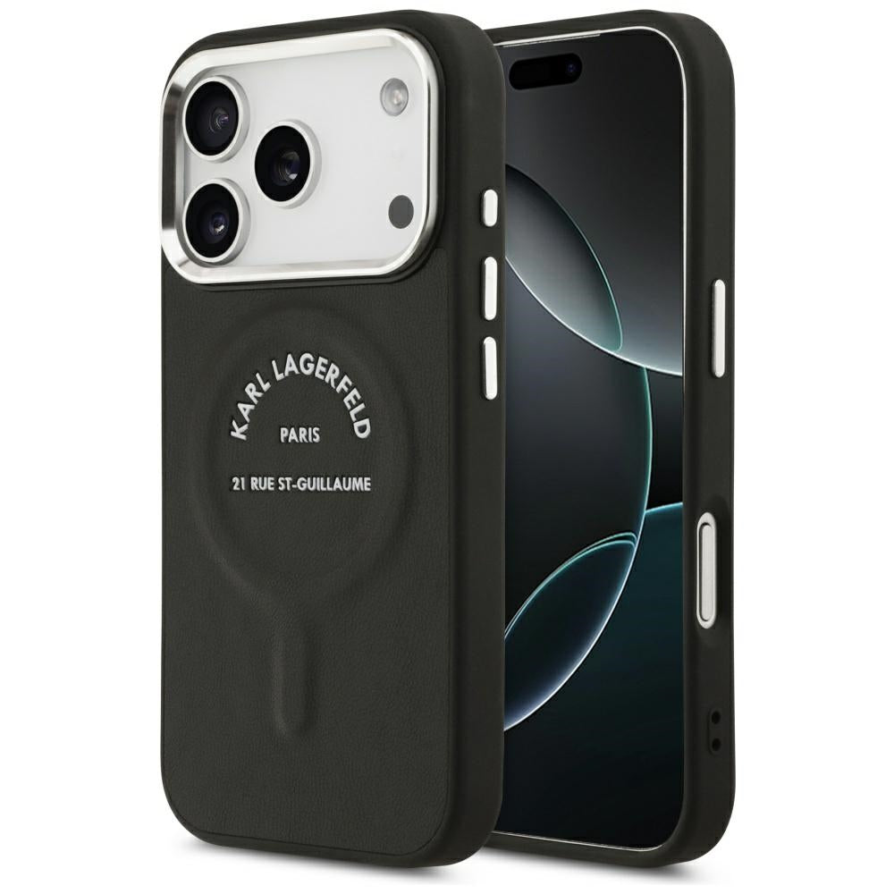 Karl Lagerfeld iPhone 17 Pro Max/iPhone 18 Pro Max Kuori Embossed Ring RSG -logo Musta