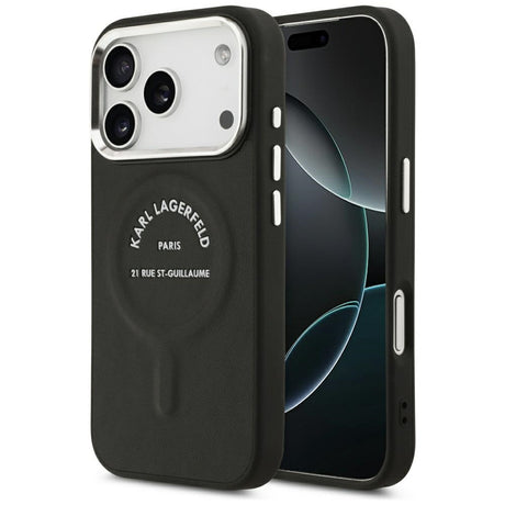 Karl Lagerfeld iPhone 17 Pro Max/iPhone 18 Pro Max Kuori Embossed Ring RSG -logo Musta