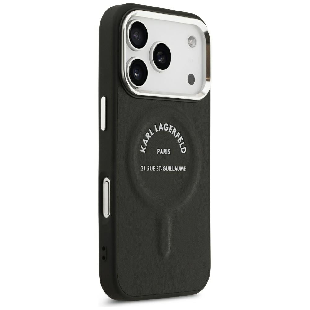 Karl Lagerfeld iPhone 17 Pro Max/iPhone 18 Pro Max Kuori Embossed Ring RSG -logo Musta