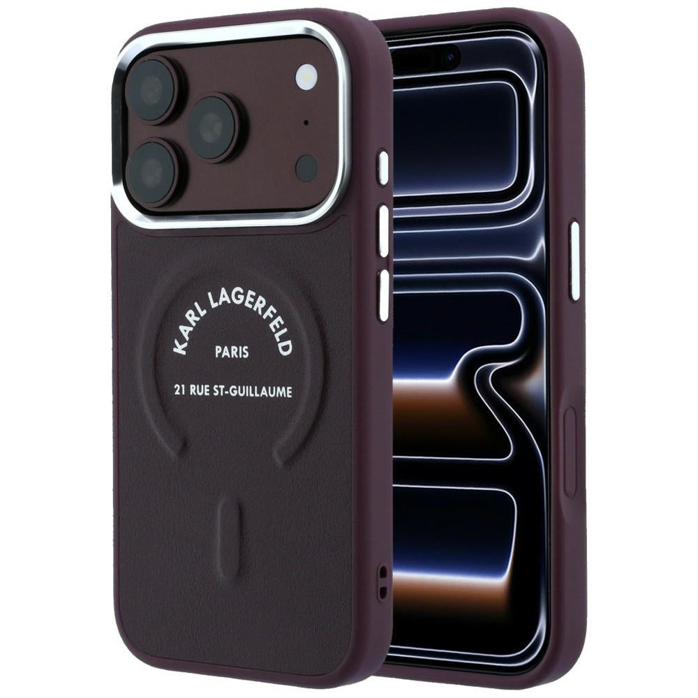 Karl Lagerfeld iPhone 17 Pro Max/iPhone 18 Pro Max Kuori kohokuvioidulla RSG-logolla, viininpunainen