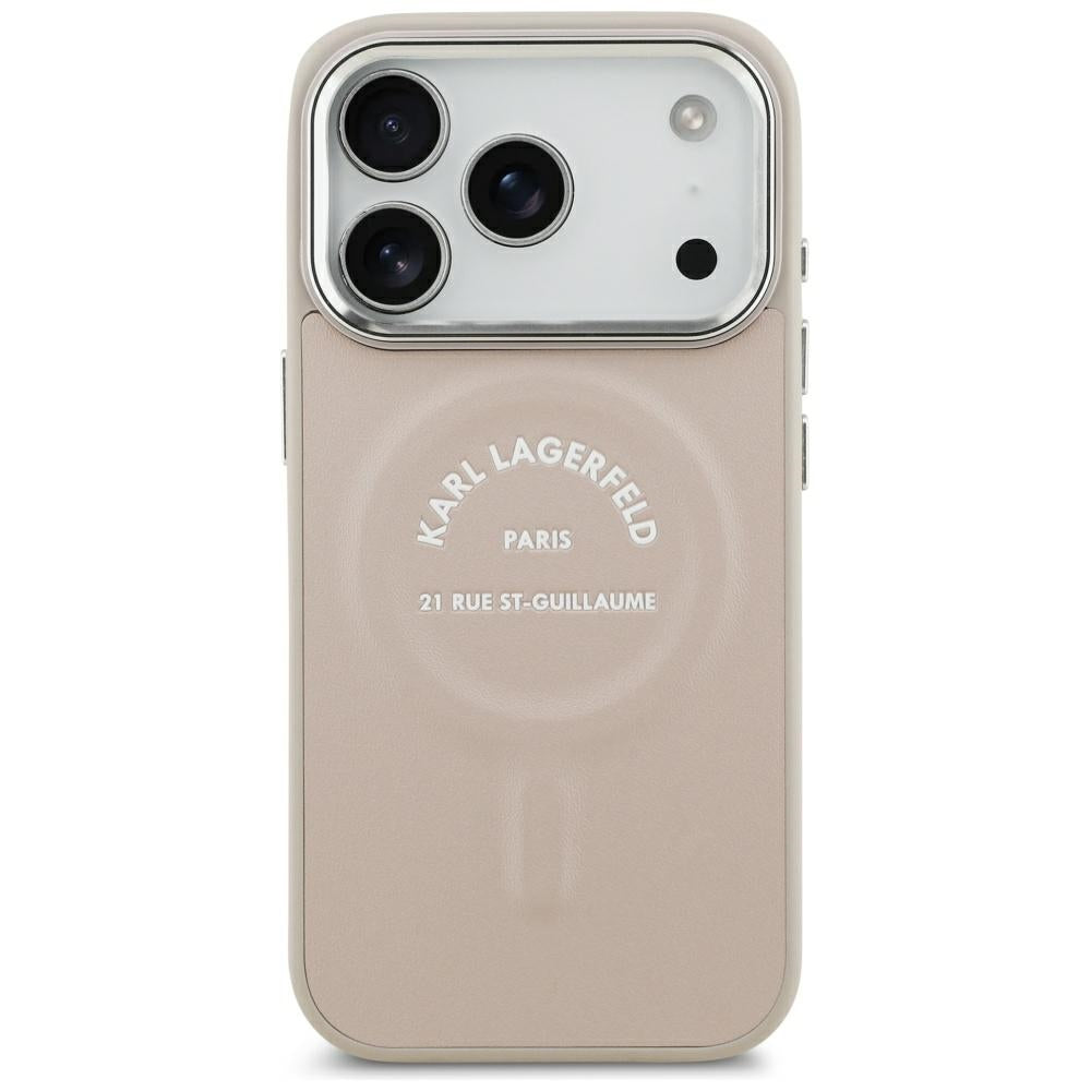 Karl Lagerfeld iPhone 17 Pro/iPhone 18 Pro Kuori Kohokuvioitu Rengas RSG-logo Vaaleanpunainen