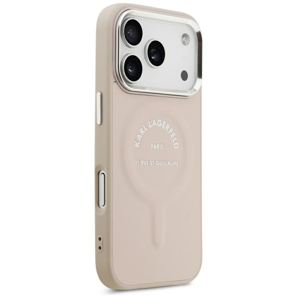 Karl Lagerfeld iPhone 17 Pro Max/iPhone 18 Pro Max Kuori Embossed Ring RSG -logo Vaaleanpunainen