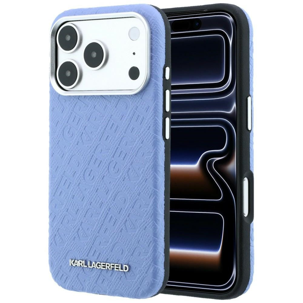 Karl Lagerfeld iPhone 17 Pro/iPhone 18 Pro Kuori Grained Allover -logo Sininen