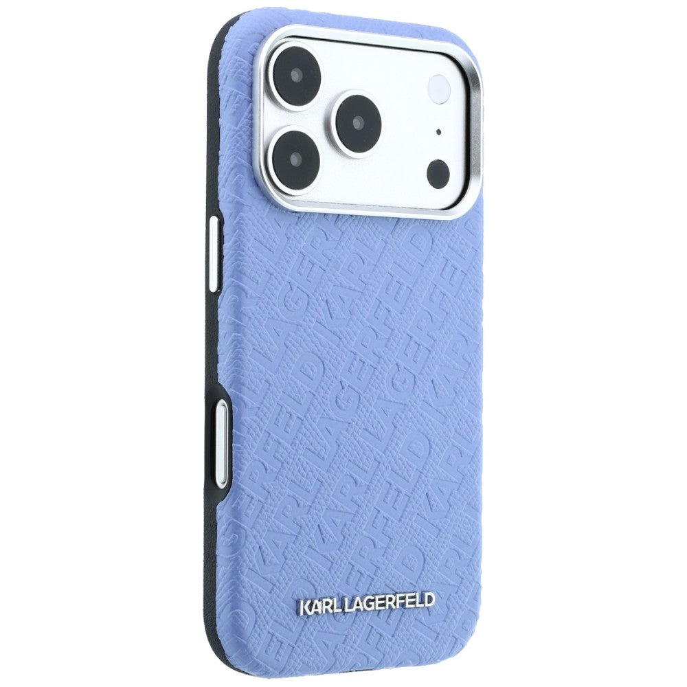Karl Lagerfeld iPhone 17 Pro/iPhone 18 Pro Kuori Grained Allover -logo Sininen