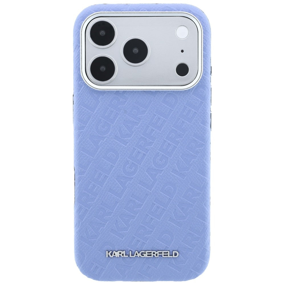 Karl Lagerfeld iPhone 17 Pro Max/iPhone 18 Pro Max Kuori Grained Allover Logo Sininen