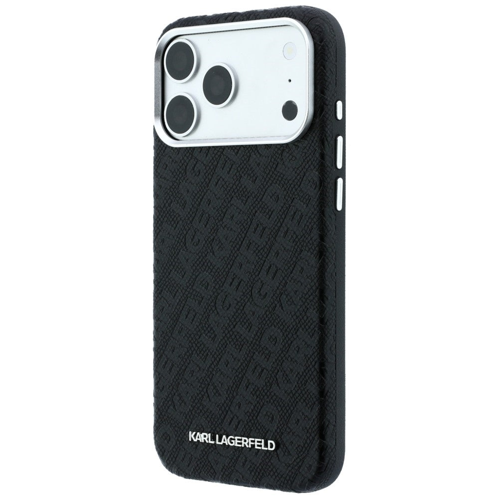 Karl Lagerfeld iPhone 17 Pro/iPhone 18 Pro Kuori Grained Allover Logo Musta