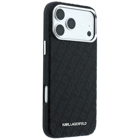 Karl Lagerfeld iPhone 17 Pro/iPhone 18 Pro Kuori Grained Allover Logo Musta