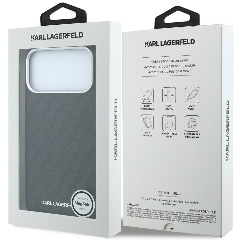 Karl Lagerfeld iPhone 17 Pro/iPhone 18 Pro Kuori Grained Allover Logo Musta