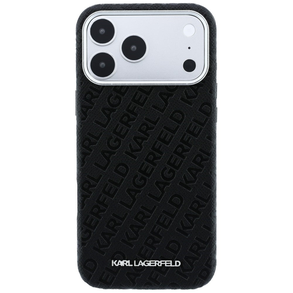 Karl Lagerfeld iPhone 17 Pro Max/iPhone 18 Pro Max Kuori Grained Allover Logo Musta