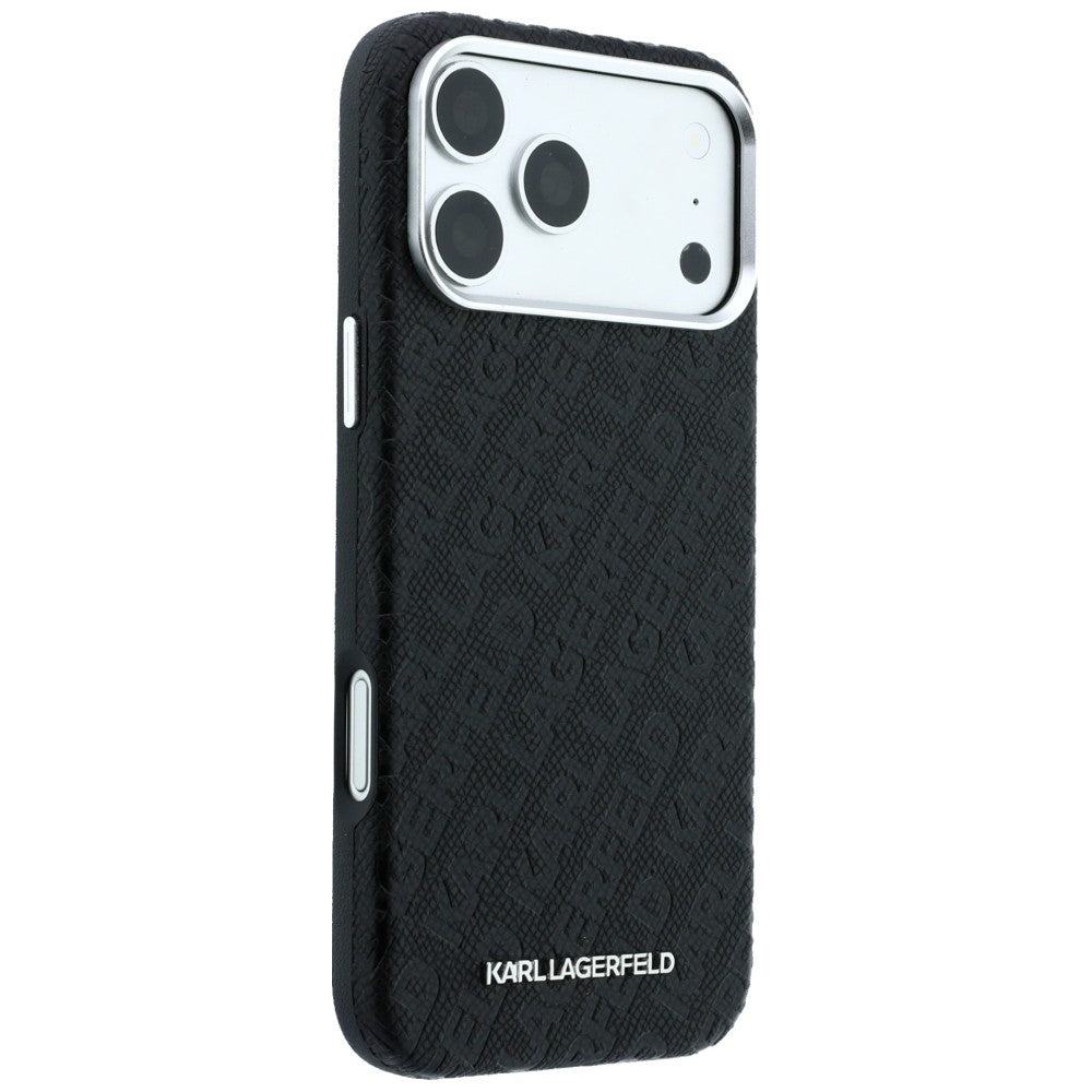 Karl Lagerfeld iPhone 17 Pro Max/iPhone 18 Pro Max Kuori Grained Allover Logo Musta