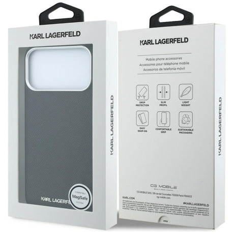 Karl Lagerfeld iPhone 17 Pro/iPhone 18 Pro Kuori Grained Elongated Logo Musta