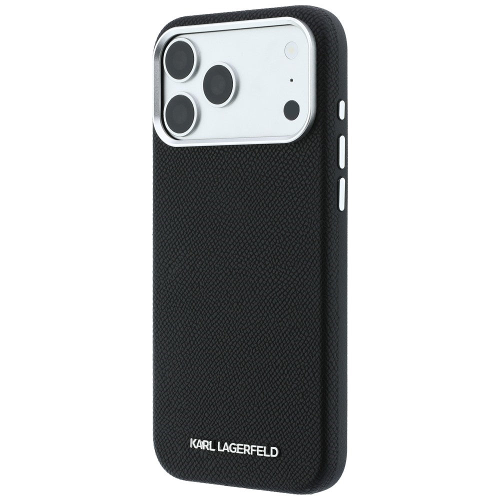Karl Lagerfeld iPhone 17 Pro Max/iPhone 18 Pro Max Kuori Grained Elongated Logo Musta