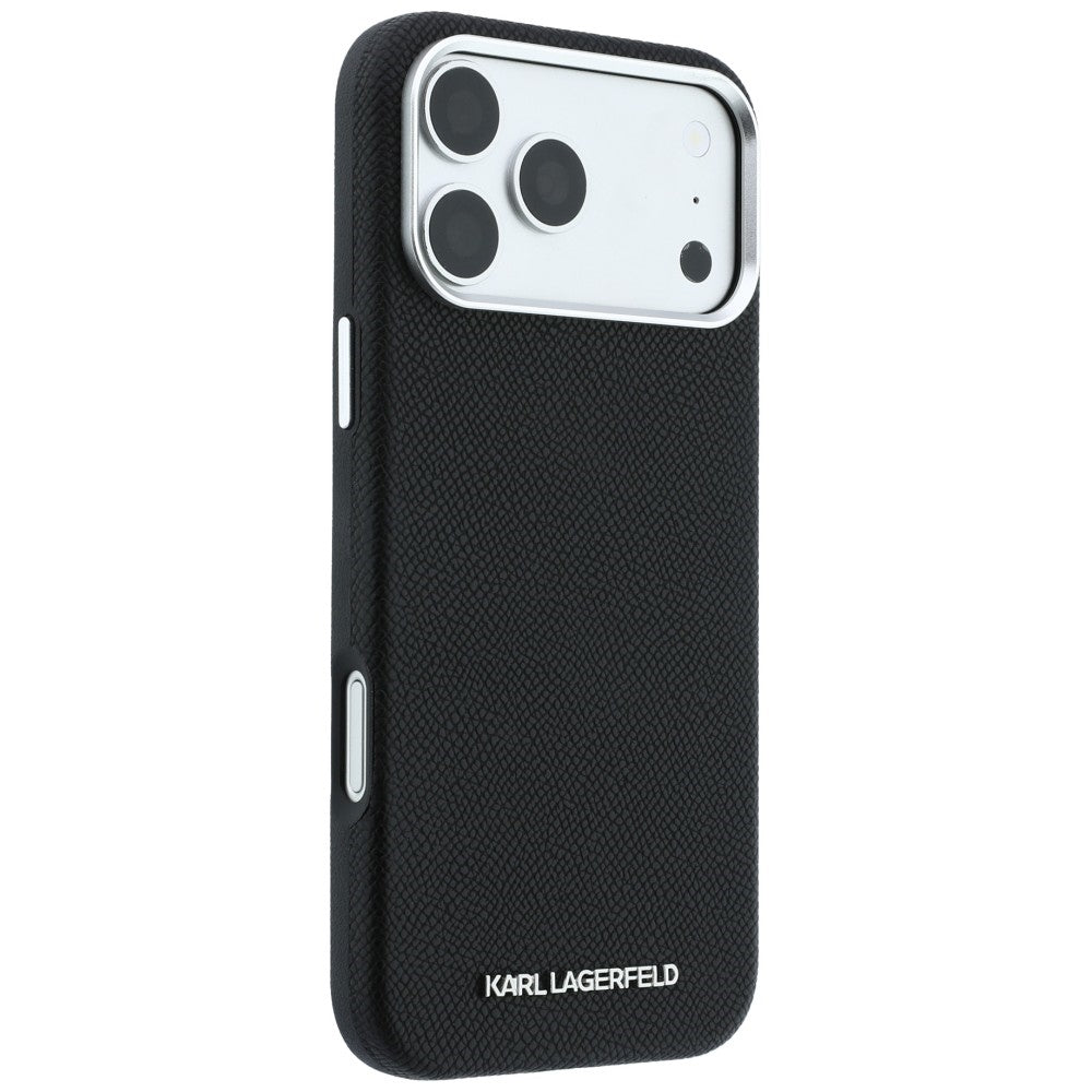 Karl Lagerfeld iPhone 17 Pro Max/iPhone 18 Pro Max Kuori Grained Elongated Logo Musta