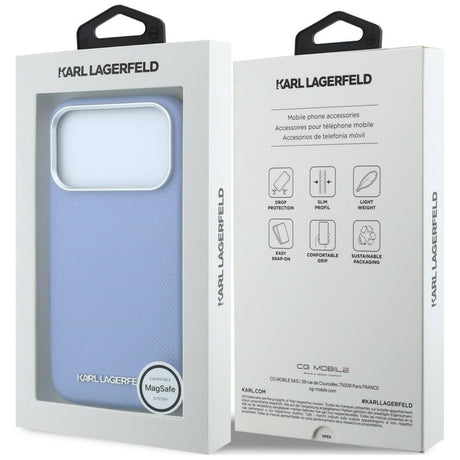 Karl Lagerfeld iPhone 17 Pro/iPhone 18 Pro Kuori Grained Elongated Logo Sininen