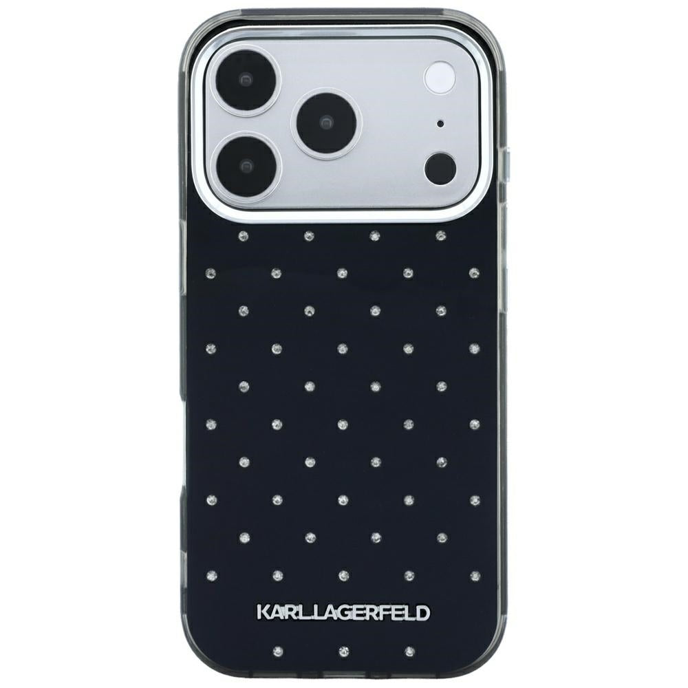 Karl Lagerfeld iPhone 17 Pro Max/iPhone 18 Pro Max Kuori strasseilla, galvanoitu logo, Musta